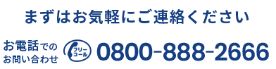 お電話でのお問い合わせ 0800-888-2666